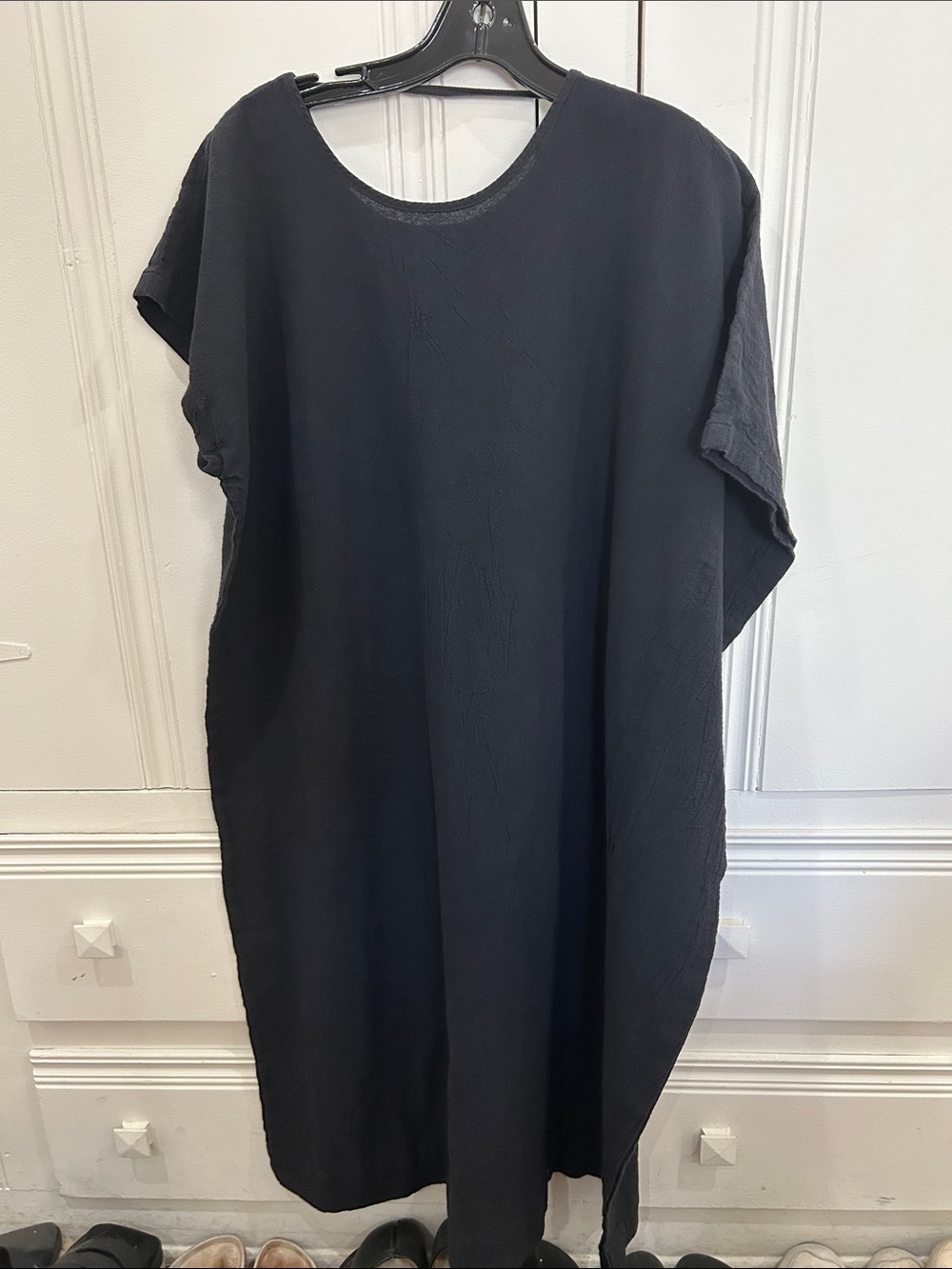 Minimalist Black Asymmetrical Midi Dress with Relaxed Fit
